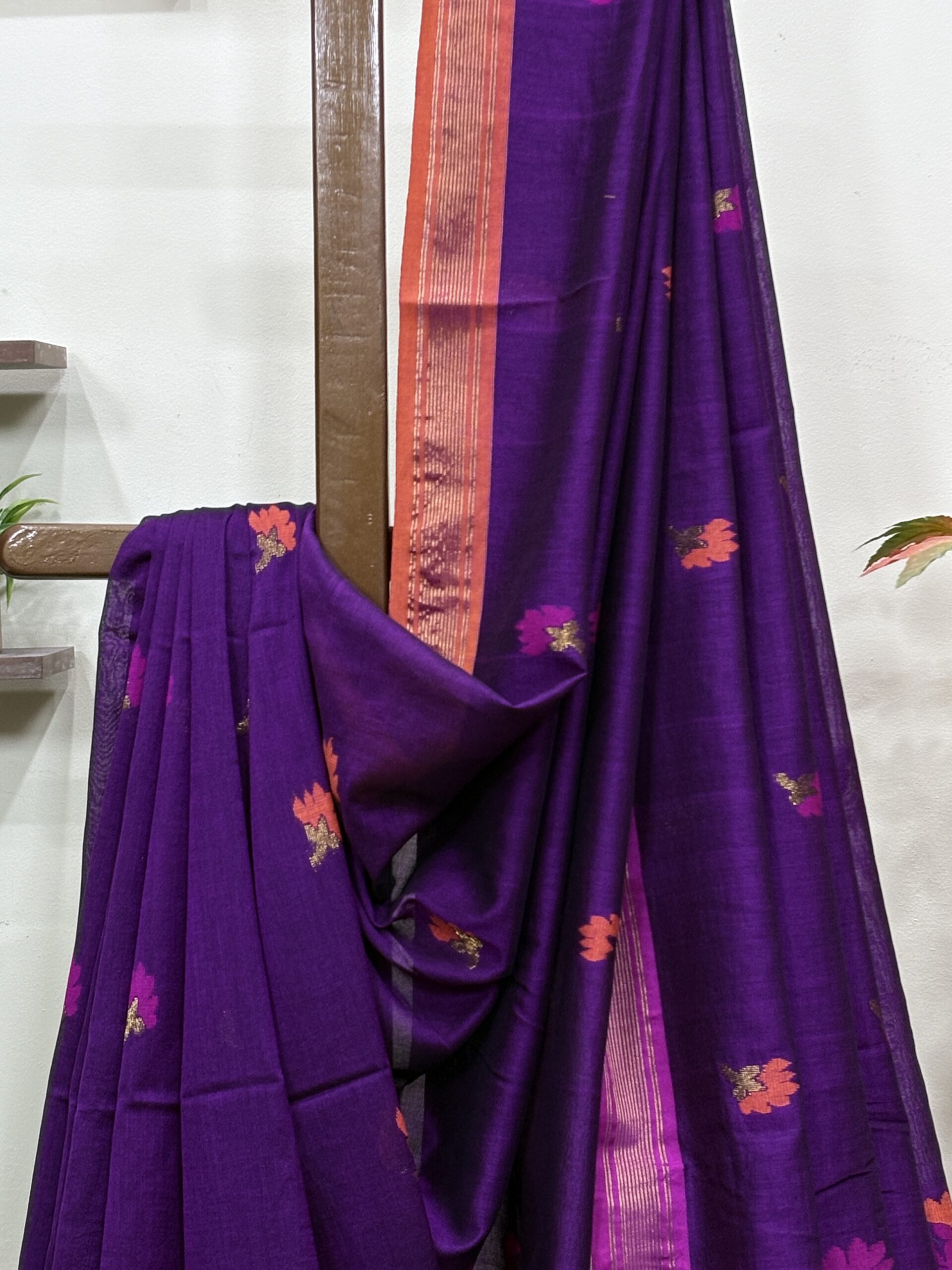 Purple Handloom Premium Cotton Jamdani Saree - Image 2