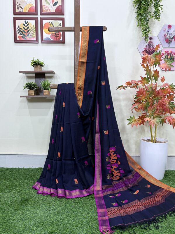 Dark Blue Handloom Premium Cotton Jamdani Saree