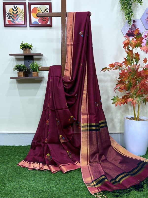 Maroon Katan Silk Jamdani Saree with Blouse Piece