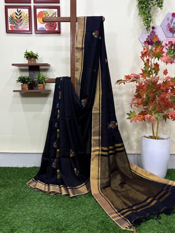 Black Katan Silk Jamdani Saree with Blouse Piece