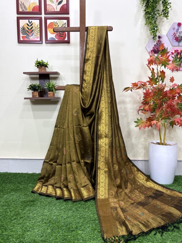 Golden Katan Silk Jamdani Saree with Blouse Piece