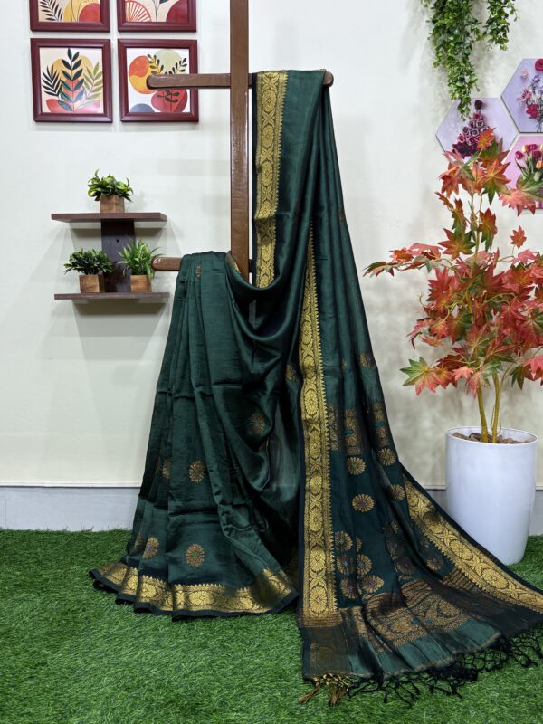 Bottle Green Katan Silk Jamdani Saree with Blouse Piece