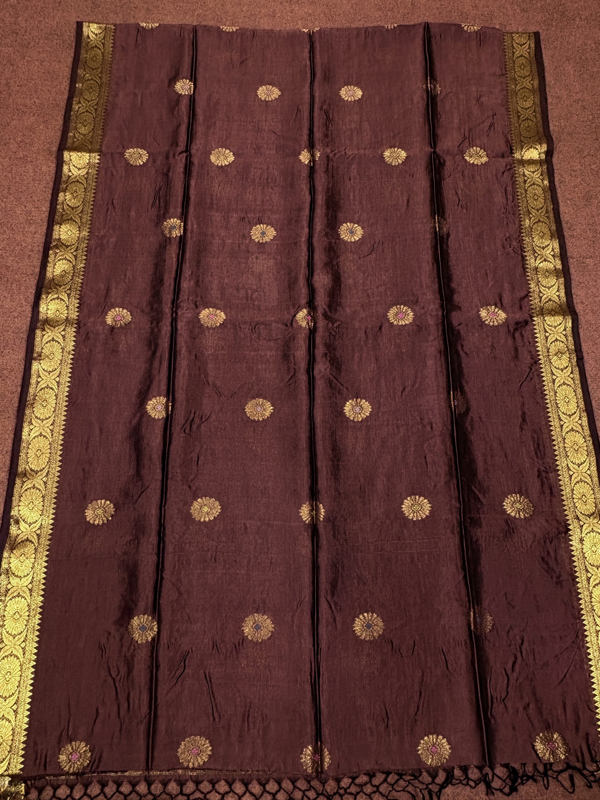 Dark Bwown Katan Silk Jamdani Saree with Blouse Piece - Image 10
