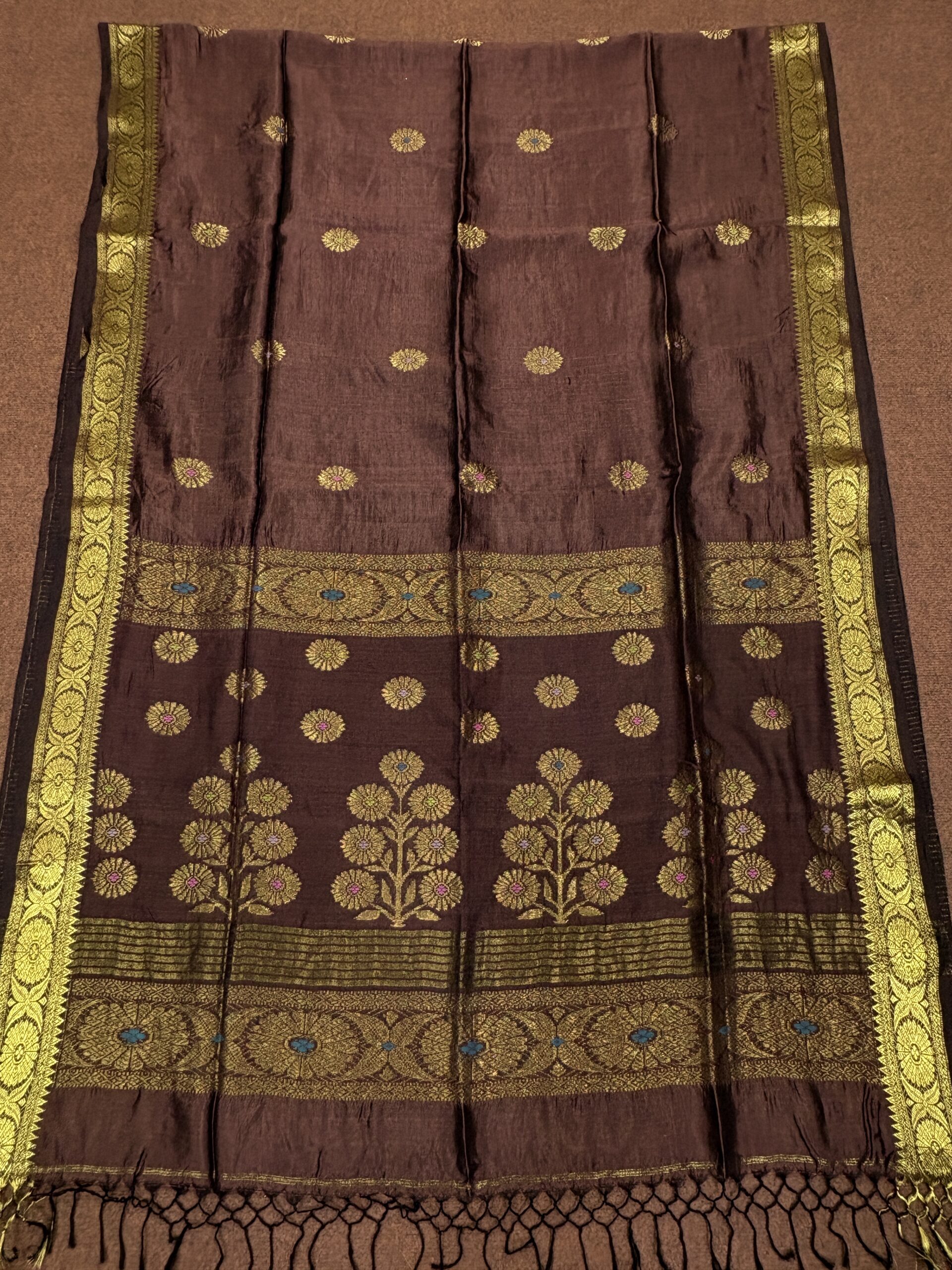 Dark Bwown Katan Silk Jamdani Saree with Blouse Piece - Image 7