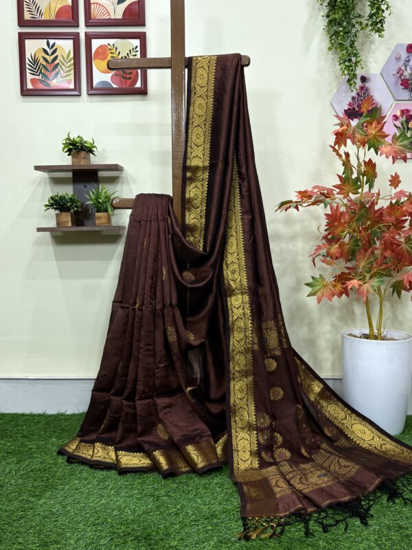 Dark Bwown Katan Silk Jamdani Saree with Blouse Piece