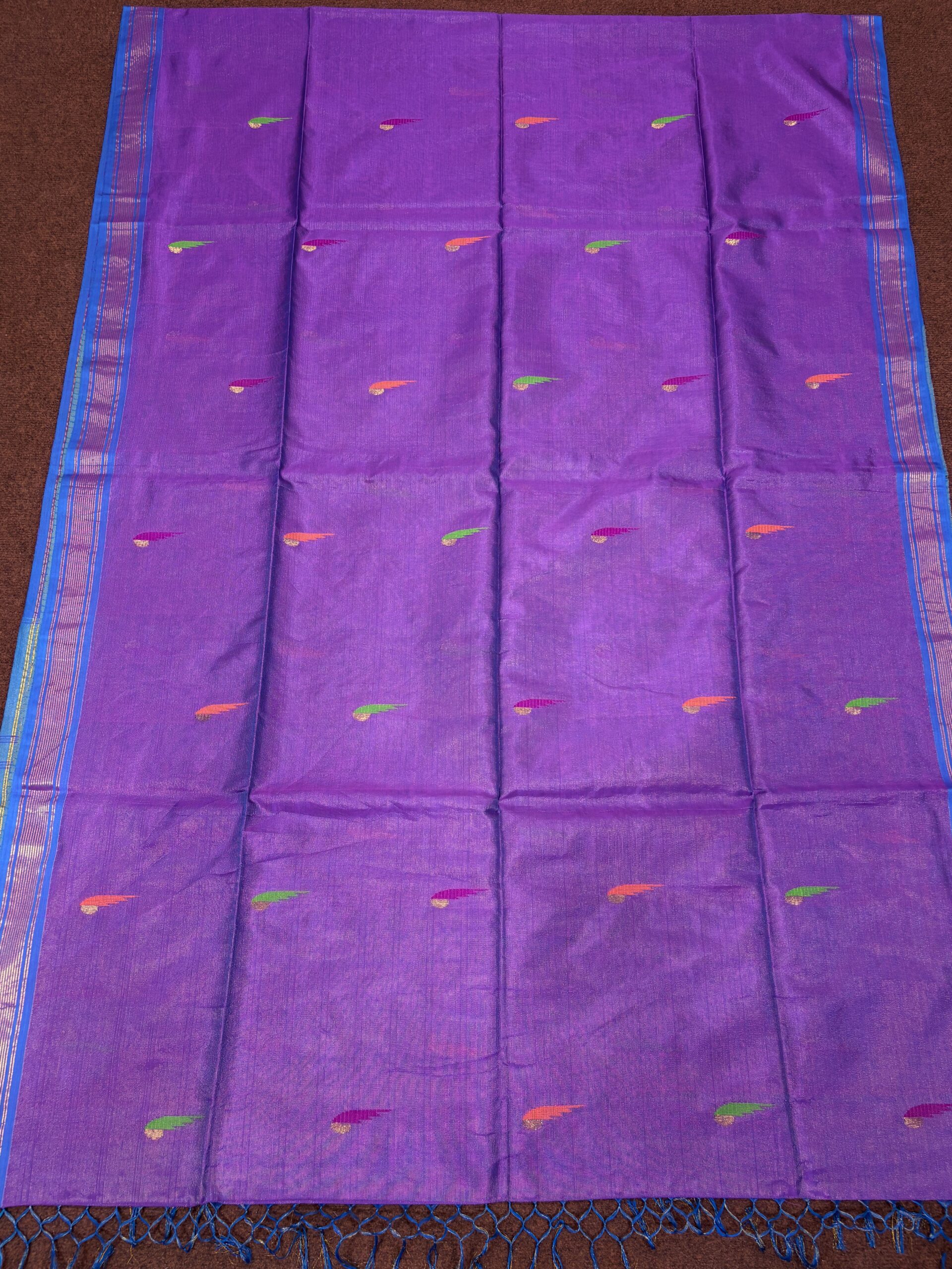 Dark Lavender Handloom Tissue Katan Silk Paithani Jamdani Saree - Image 9