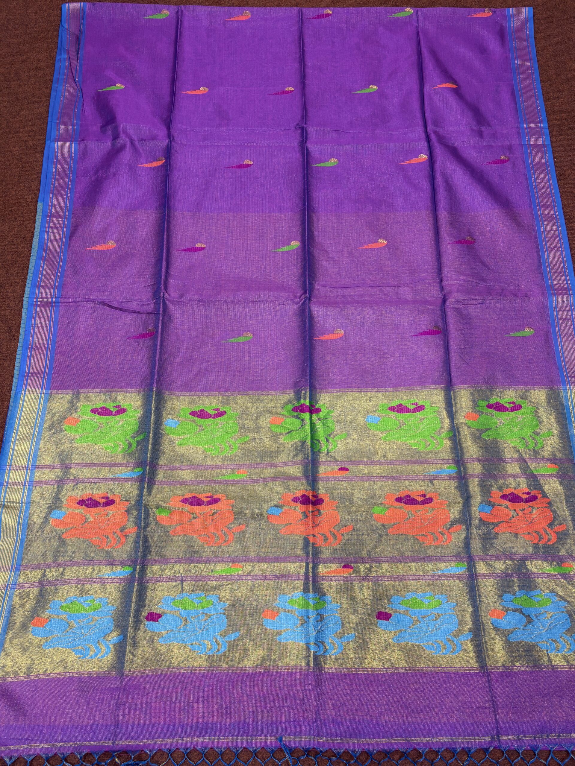 Dark Lavender Handloom Tissue Katan Silk Paithani Jamdani Saree - Image 6