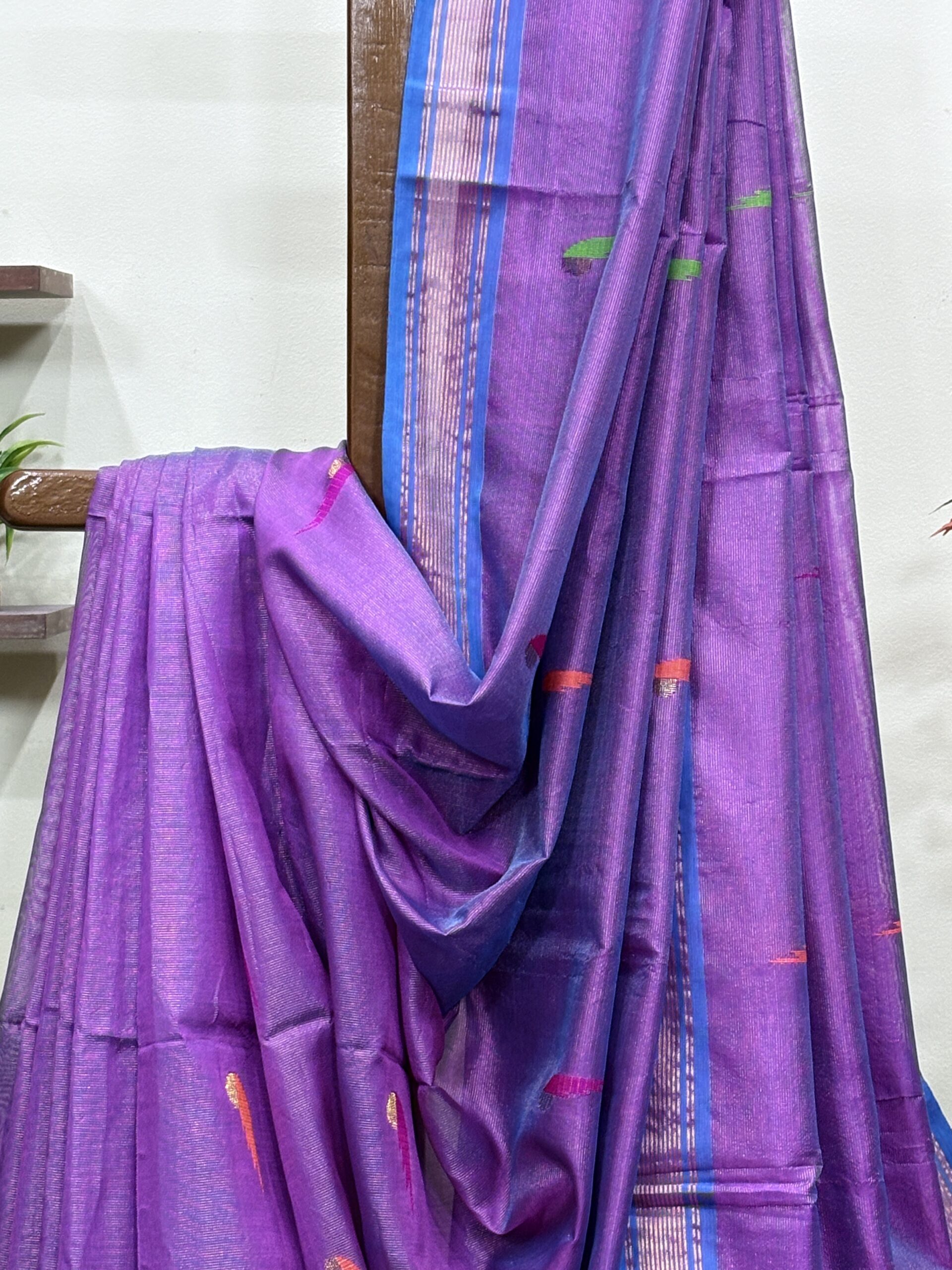 Dark Lavender Handloom Tissue Katan Silk Paithani Jamdani Saree - Image 4