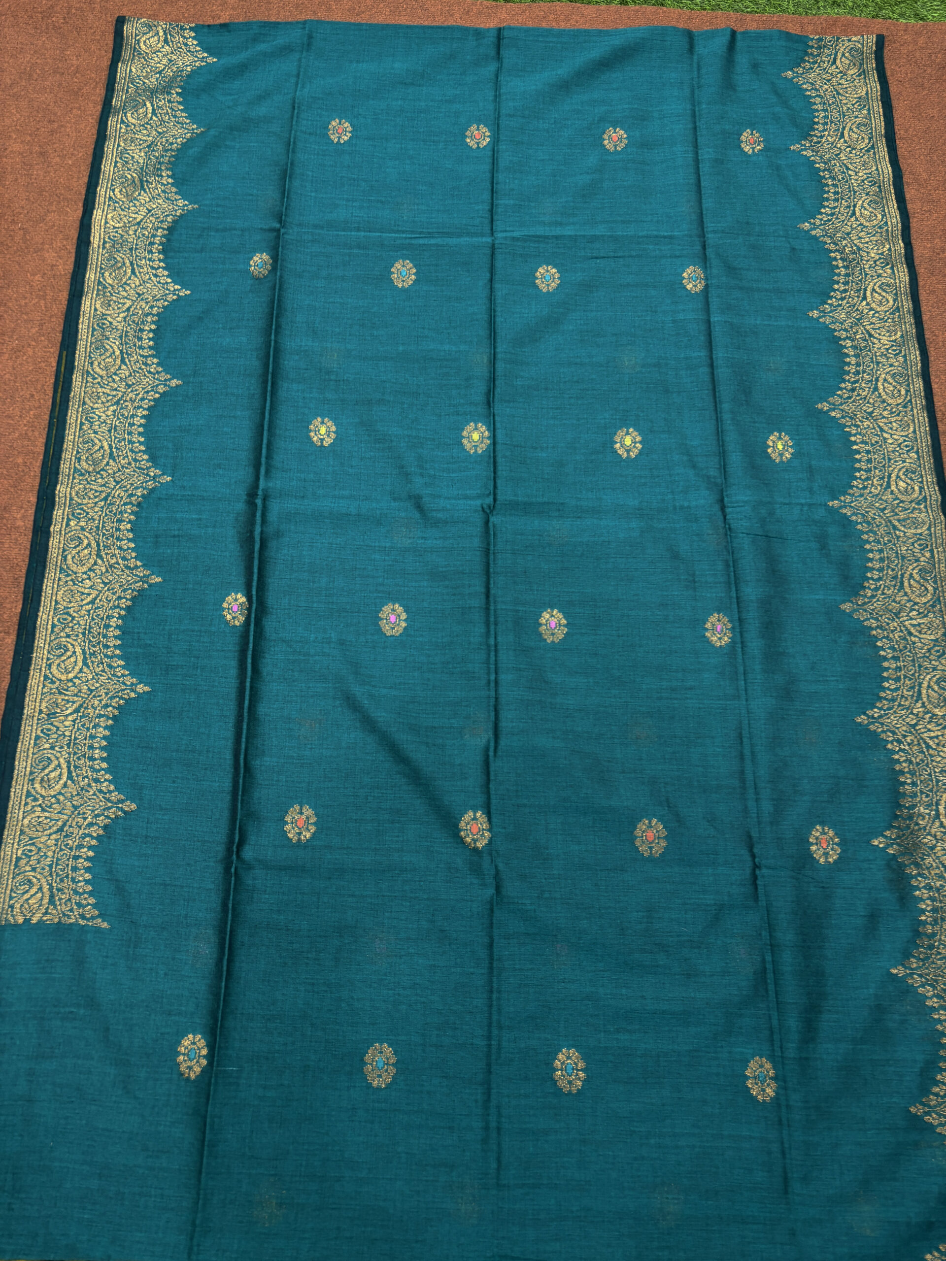 Firozi Green Handloom Organic Cotton Party Wear Jamdani Saree - Image 9