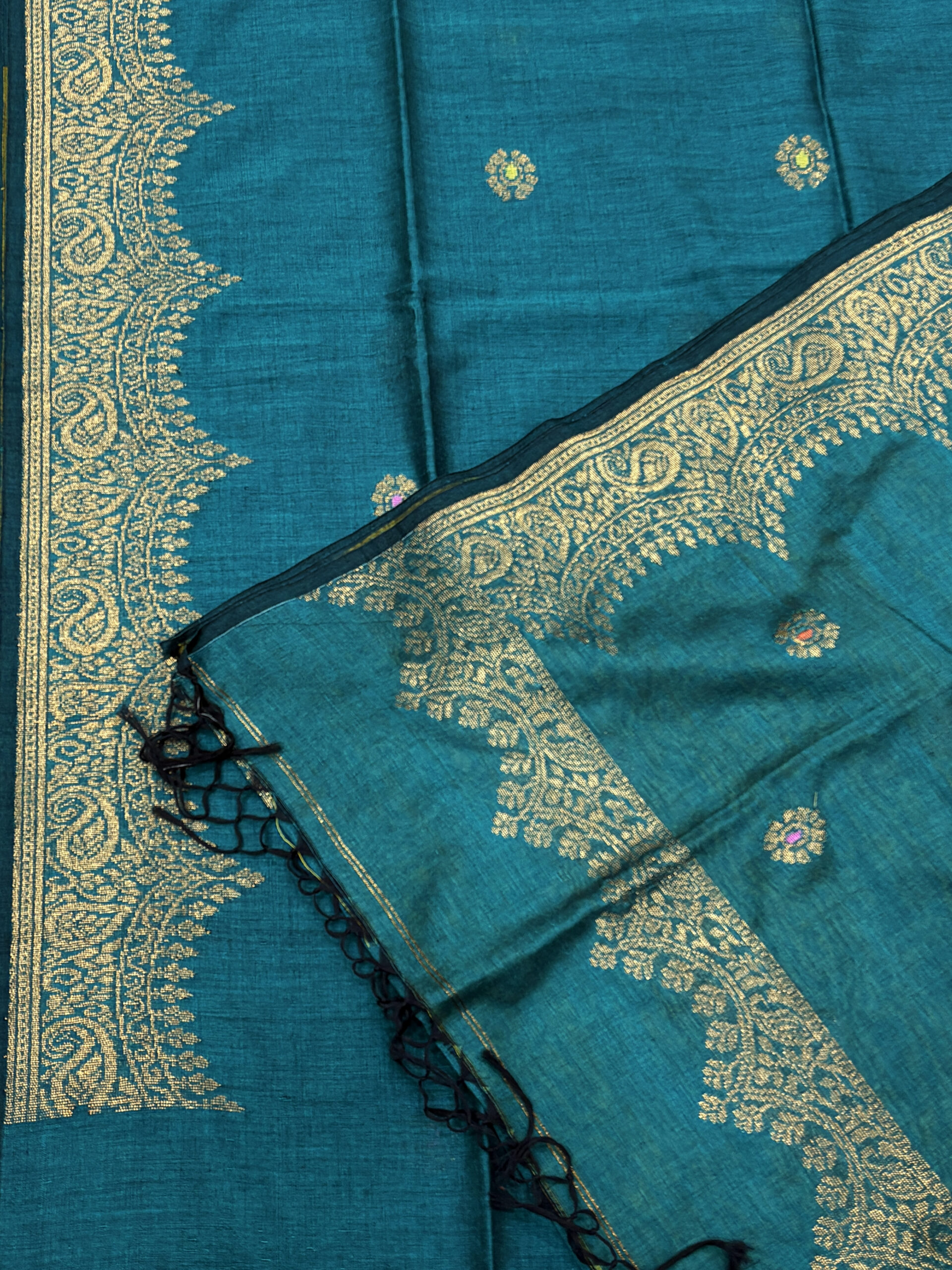 Firozi Green Handloom Organic Cotton Party Wear Jamdani Saree - Image 8
