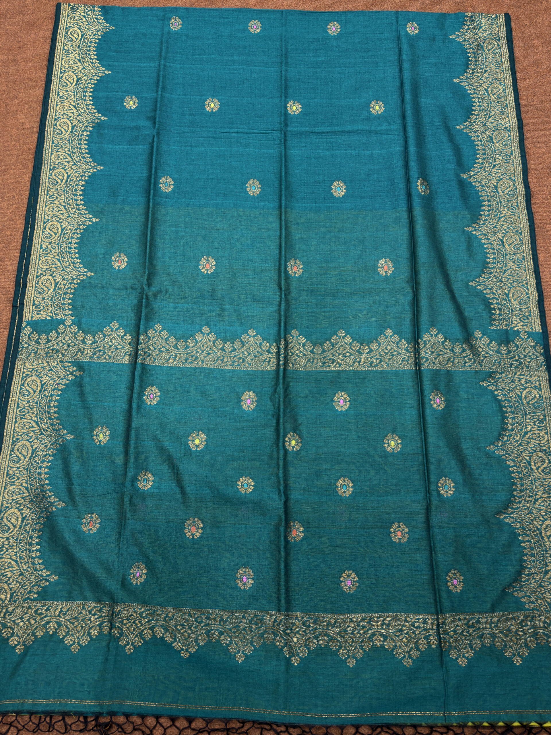 Firozi Green Handloom Organic Cotton Party Wear Jamdani Saree - Image 6