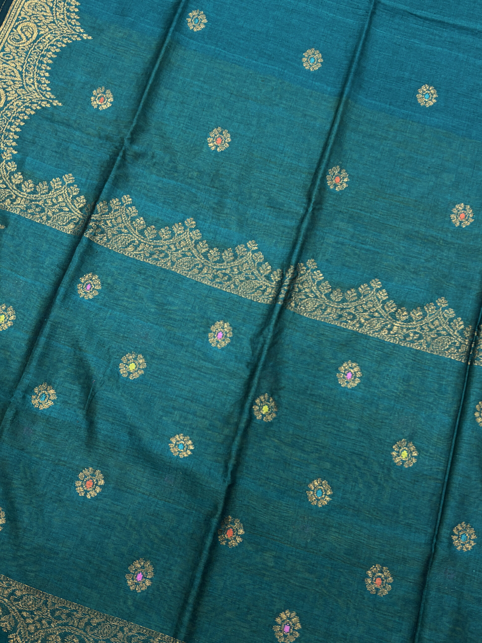 Firozi Green Handloom Organic Cotton Party Wear Jamdani Saree - Image 5
