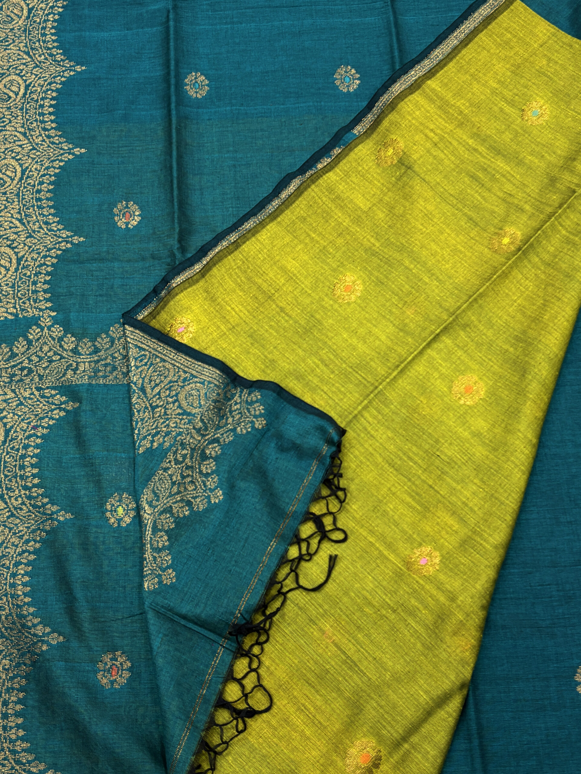 Firozi Green Handloom Organic Cotton Party Wear Jamdani Saree - Image 4
