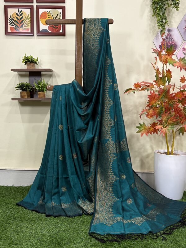 Firozi Green Handloom Premium Soft Cotton Silk Party Wear Jamdani Saree with Blouse Piece