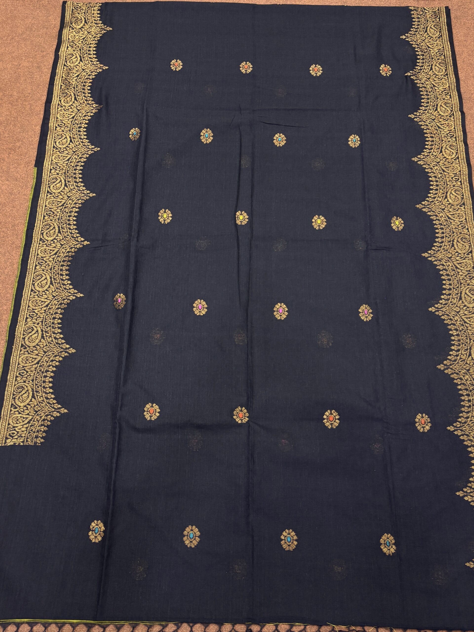 Black Handloom Premium Soft Cotton Silk Party Wear Jamdani Saree with Blouse Piece - Image 8