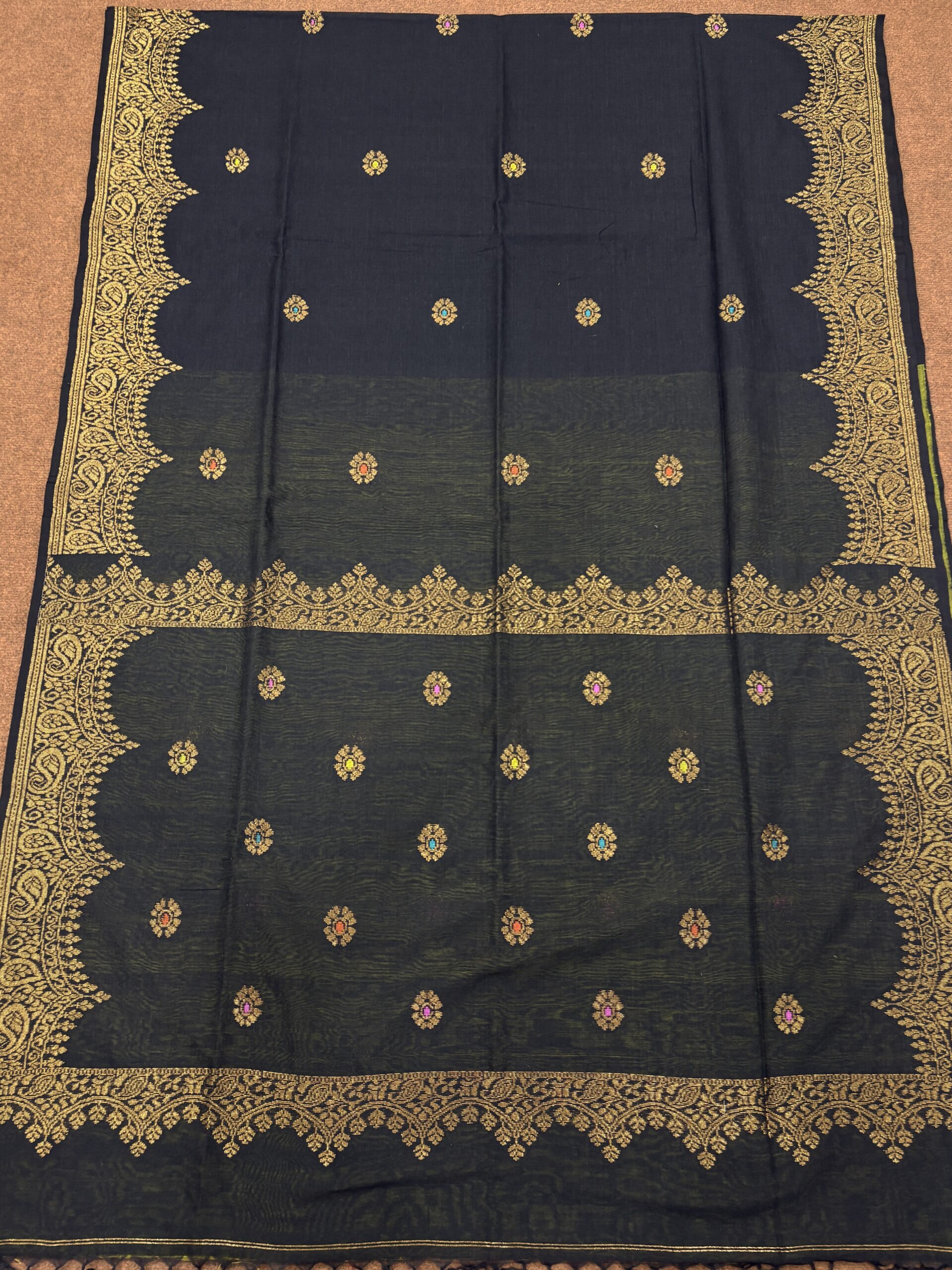 Black Handloom Premium Soft Cotton Silk Party Wear Jamdani Saree with Blouse Piece - Image 5