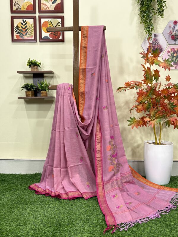 Dull Pink Handloom Premium Cotton Jamdani Saree