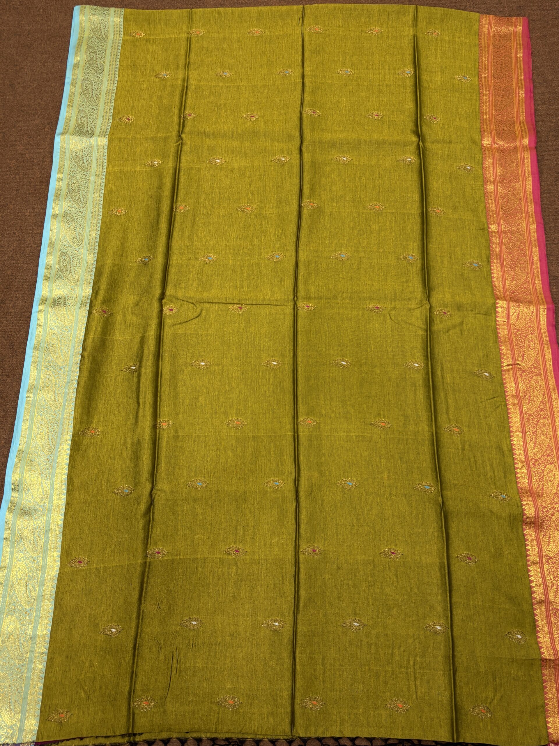Golden Paisley Katan Silk Jamdani Saree with Blouse Piece - Image 9