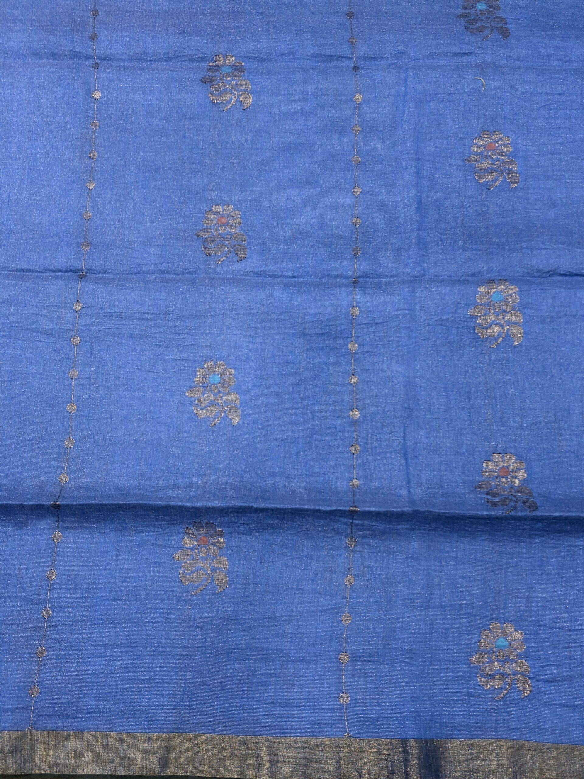 Sky Blue Floral Mina Buta Tissue Organic Linen Jamdani Saree with Blouse Piece - Image 8