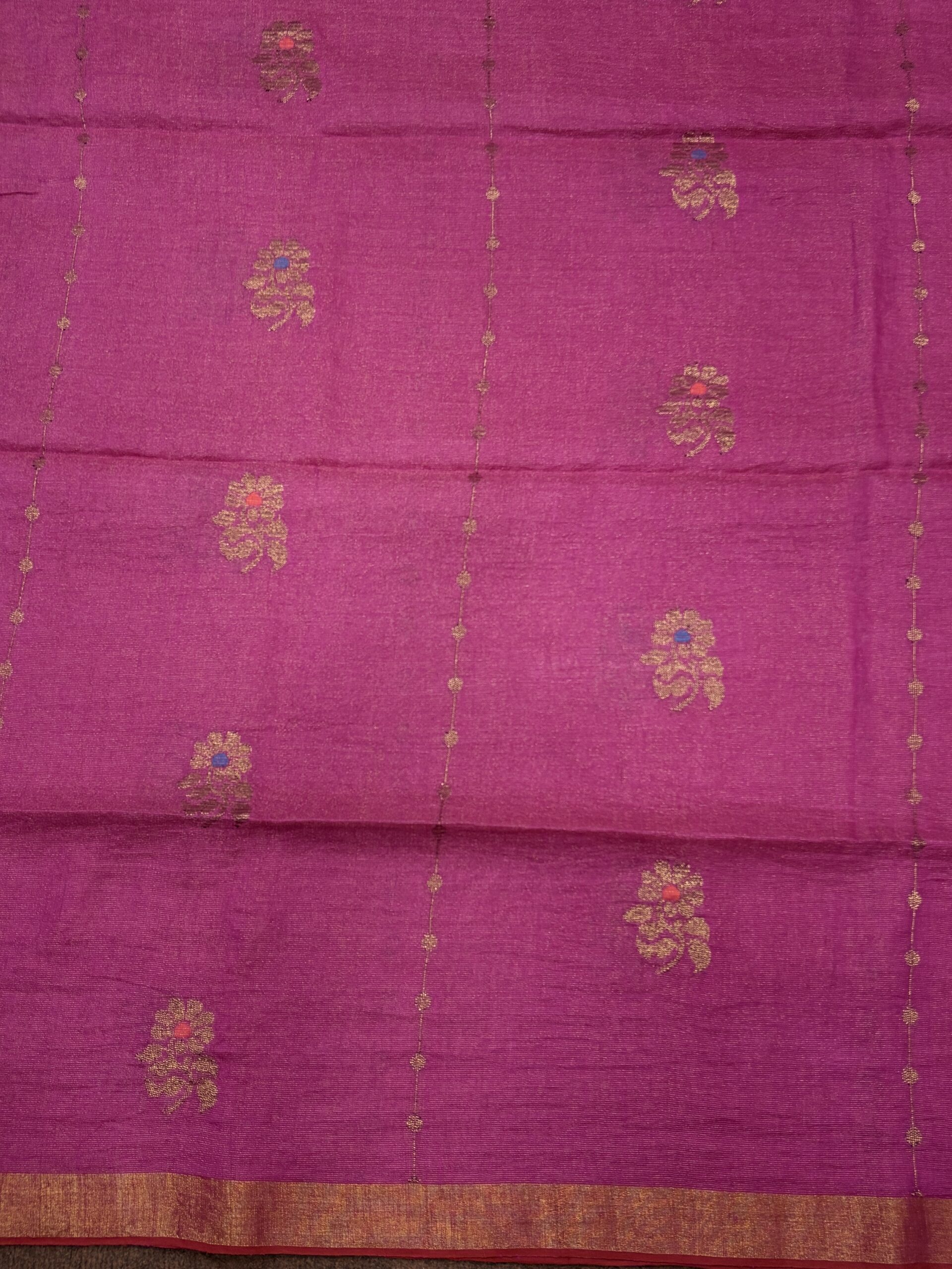 Pink Floral Mina Buta Tissue Organic Linen Jamdani Saree with Blouse Piece - Image 8