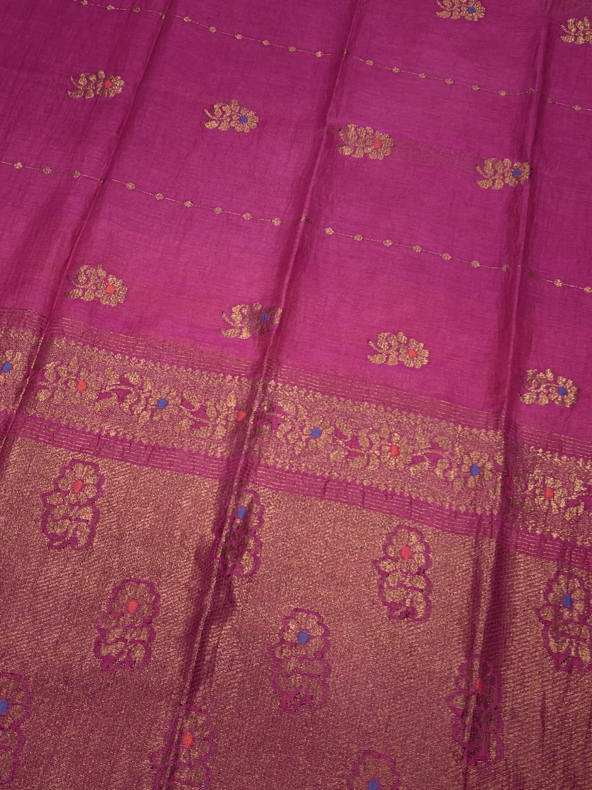 Pink Floral Mina Buta Tissue Organic Linen Jamdani Saree with Blouse Piece - Image 4