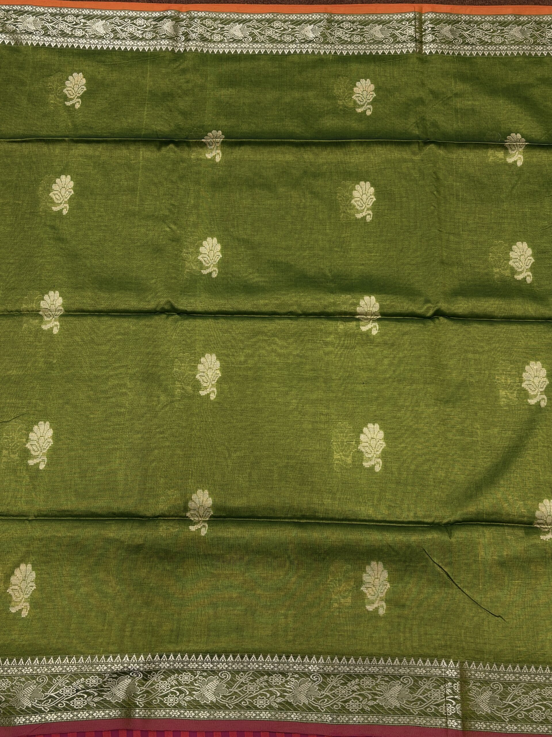 Neon Green Katan Silk Baluchari Jamdani Saree with Blouse Piece - Image 9