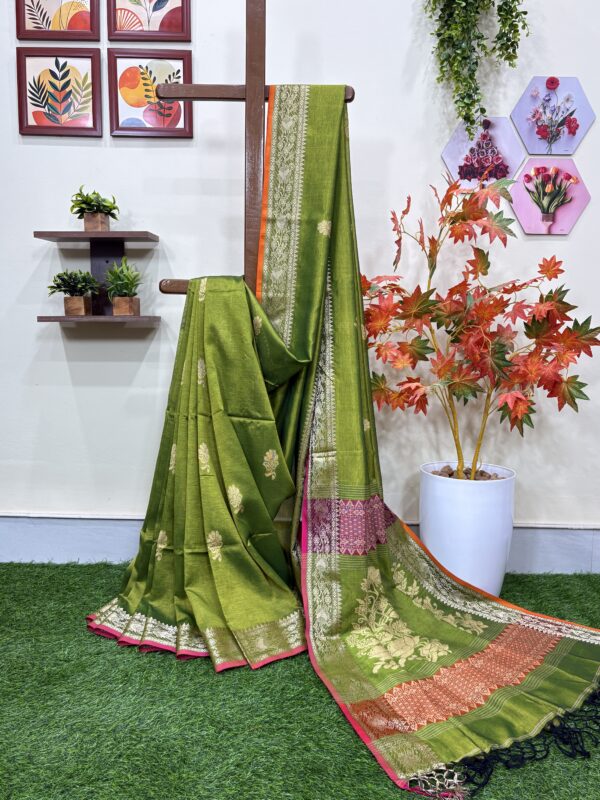 Neon Green Katan Silk Baluchari Jamdani Saree with Blouse Piece