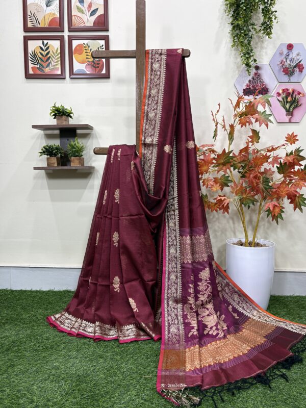 Maroon Katan Silk Baluchari Jamdani Saree with Blouse Piece