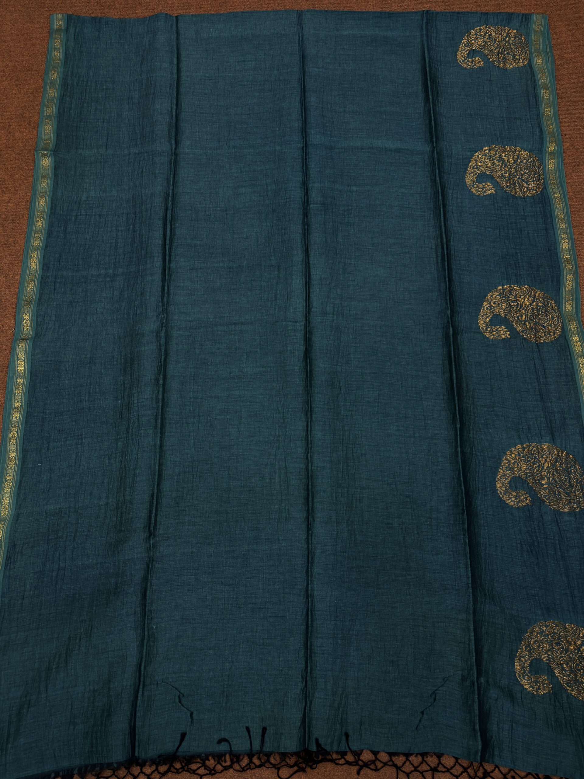 Ramagreen Paisley Buta Organic Linen Jamdani Saree with Designer Blouse Piece - Image 10
