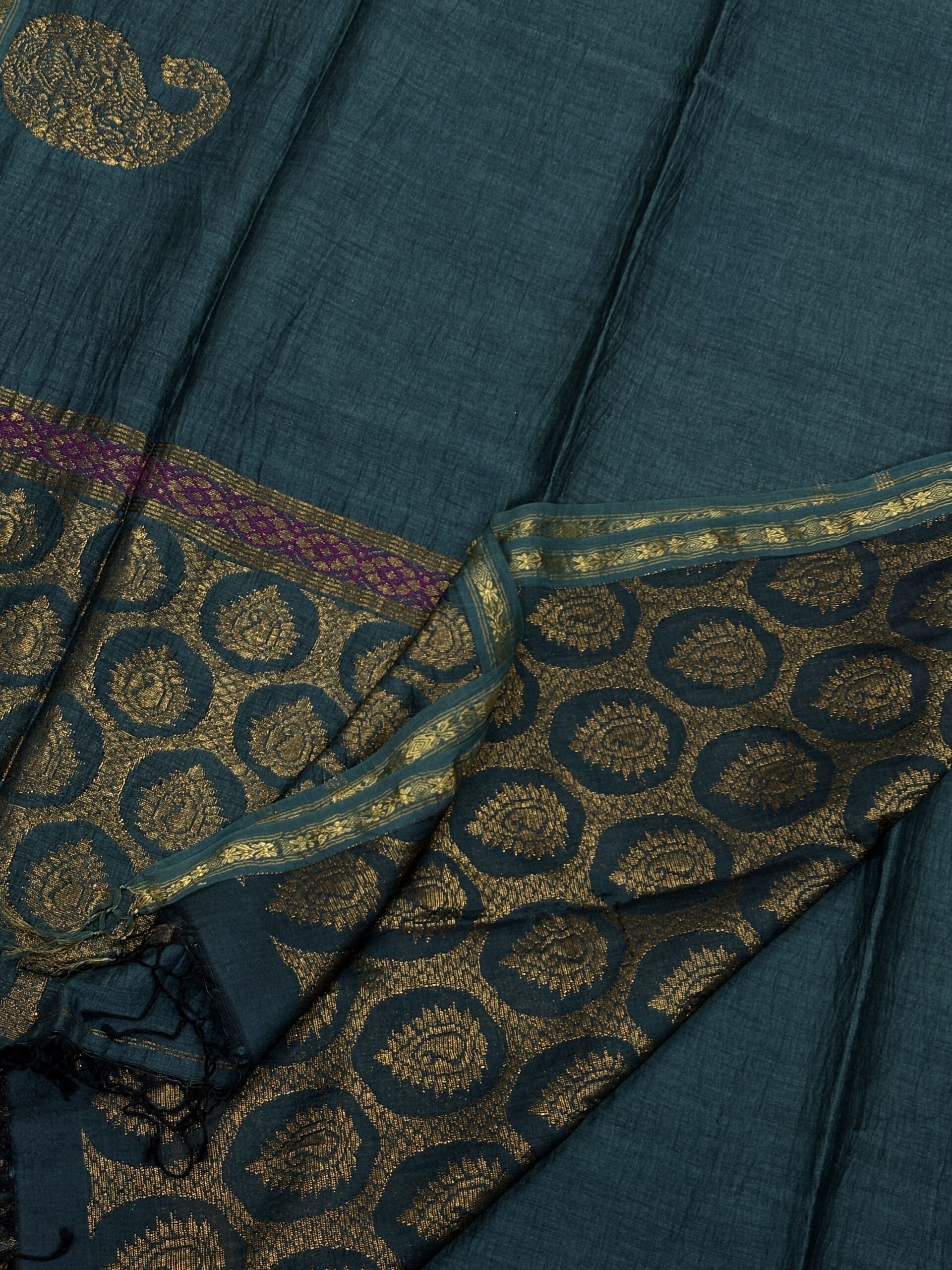 Ramagreen Paisley Buta Organic Linen Jamdani Saree with Designer Blouse Piece - Image 4