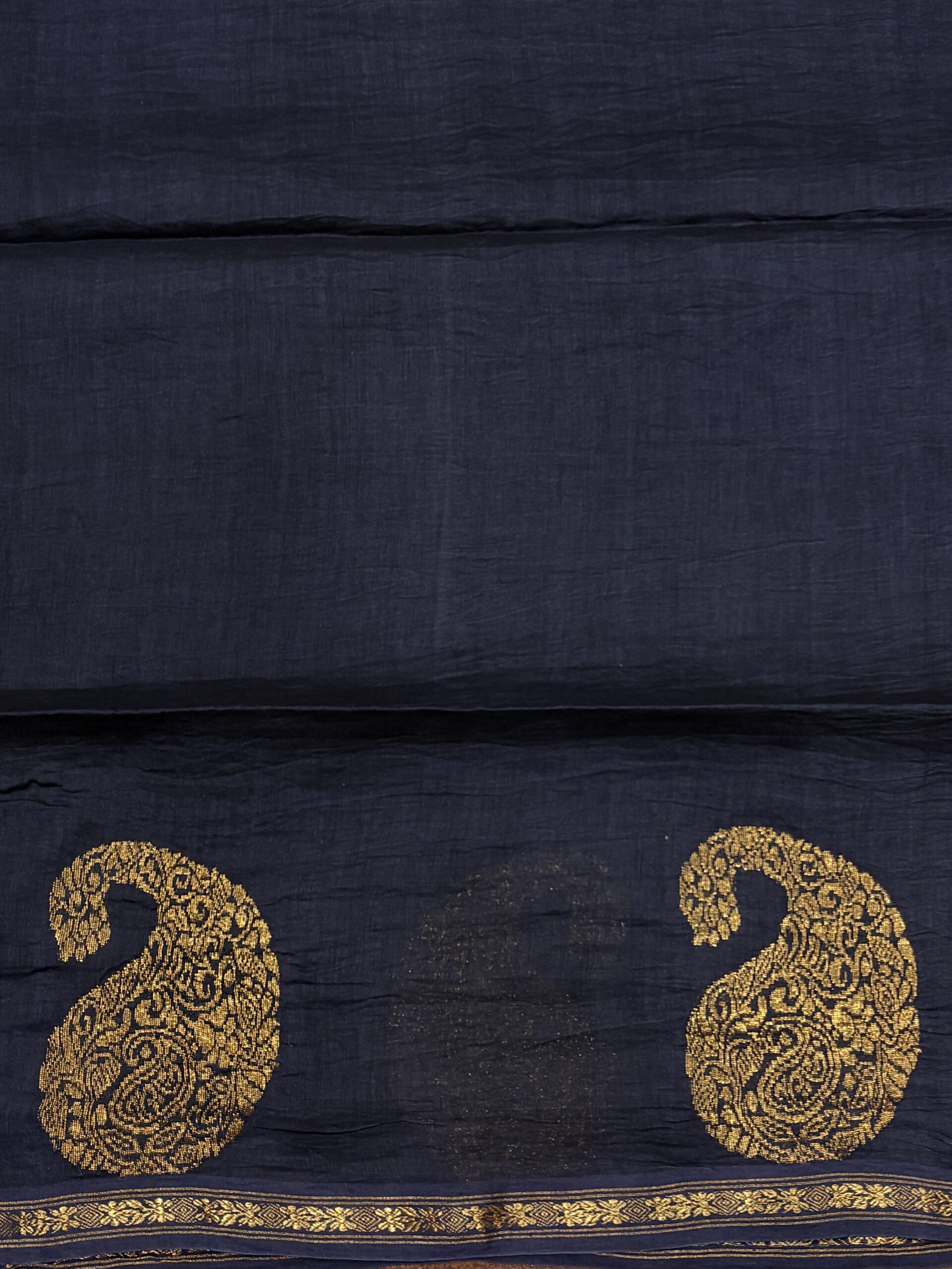 Black Paisley Buta Organic Linen Jamdani Saree with Designer Blouse Piece - Image 9