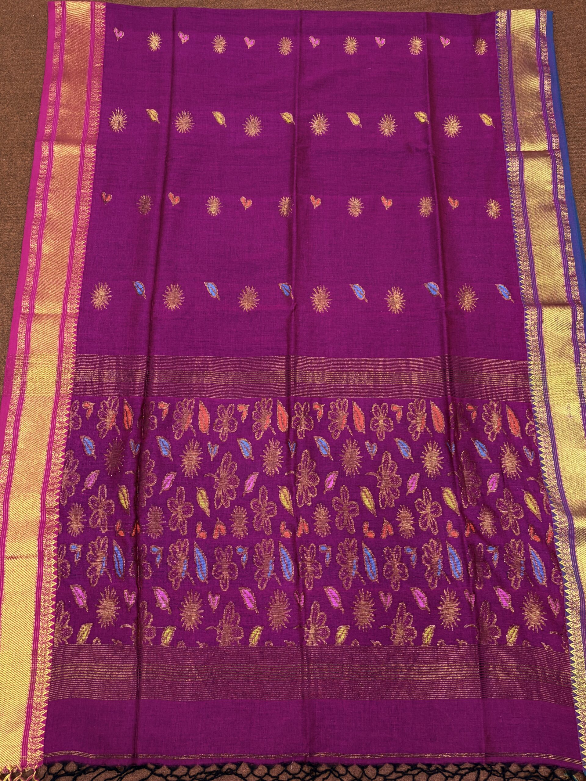 Beetroot Handloom Premium Soft Cotton Silk Party Wear Jamdani Saree with Blouse Piece - Image 6