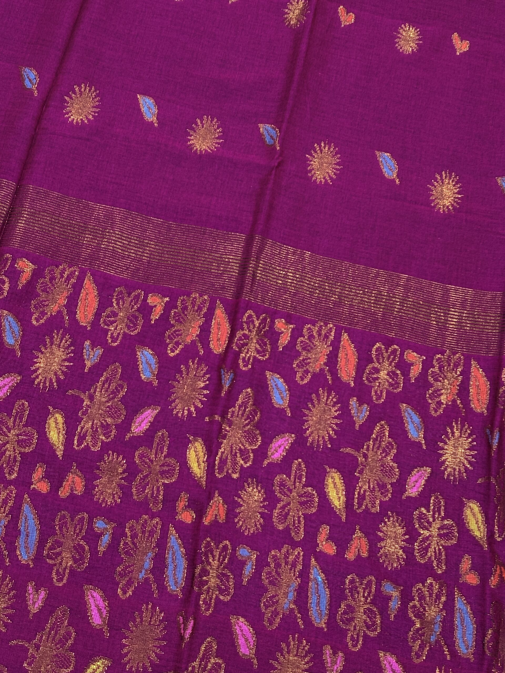 Beetroot Handloom Premium Soft Cotton Silk Party Wear Jamdani Saree with Blouse Piece - Image 5