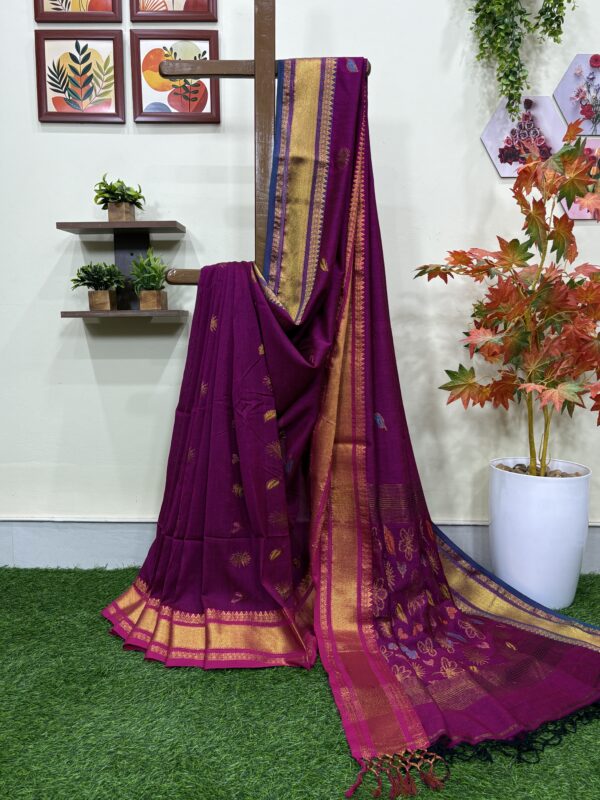 Beetroot Handloom Premium Soft Cotton Silk Party Wear Jamdani Saree with Blouse Piece