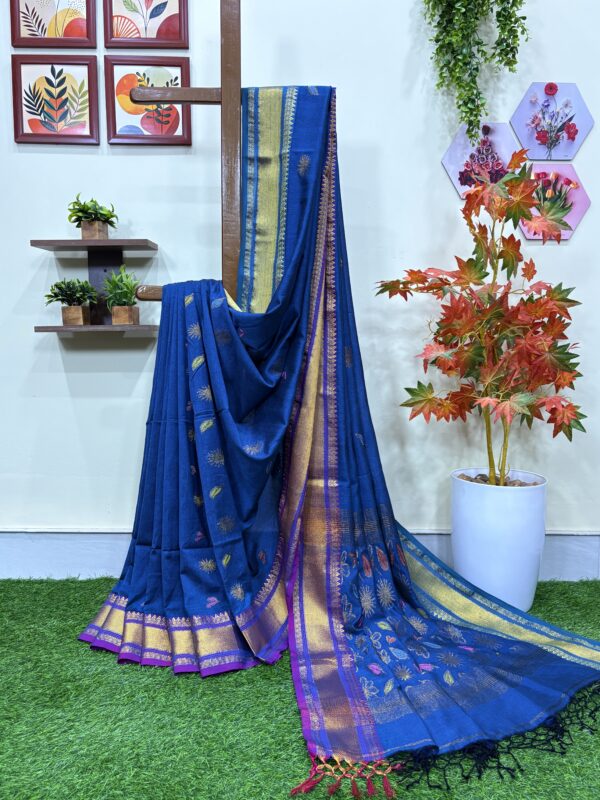 Greenish Blue Handloom Premium Soft Cotton Silk Party Wear Jamdani Saree with Blouse Piece