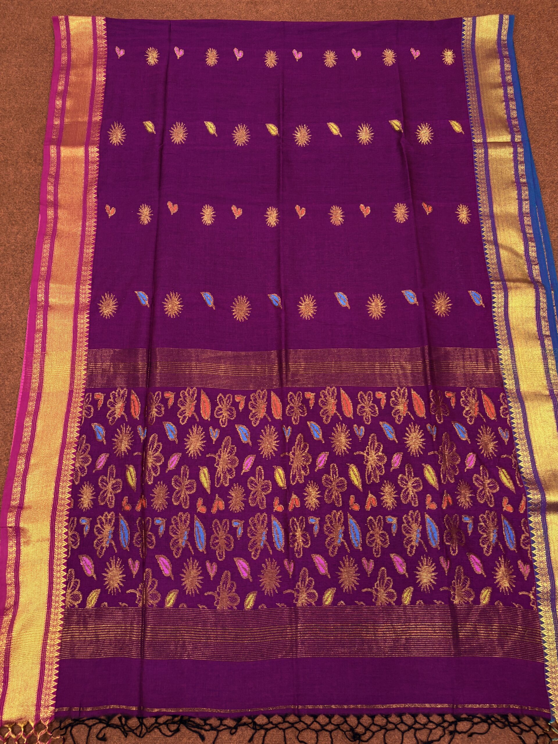 Wine Handloom Premium Soft Cotton Silk Party Wear Jamdani Saree with Blouse Piece - Image 4