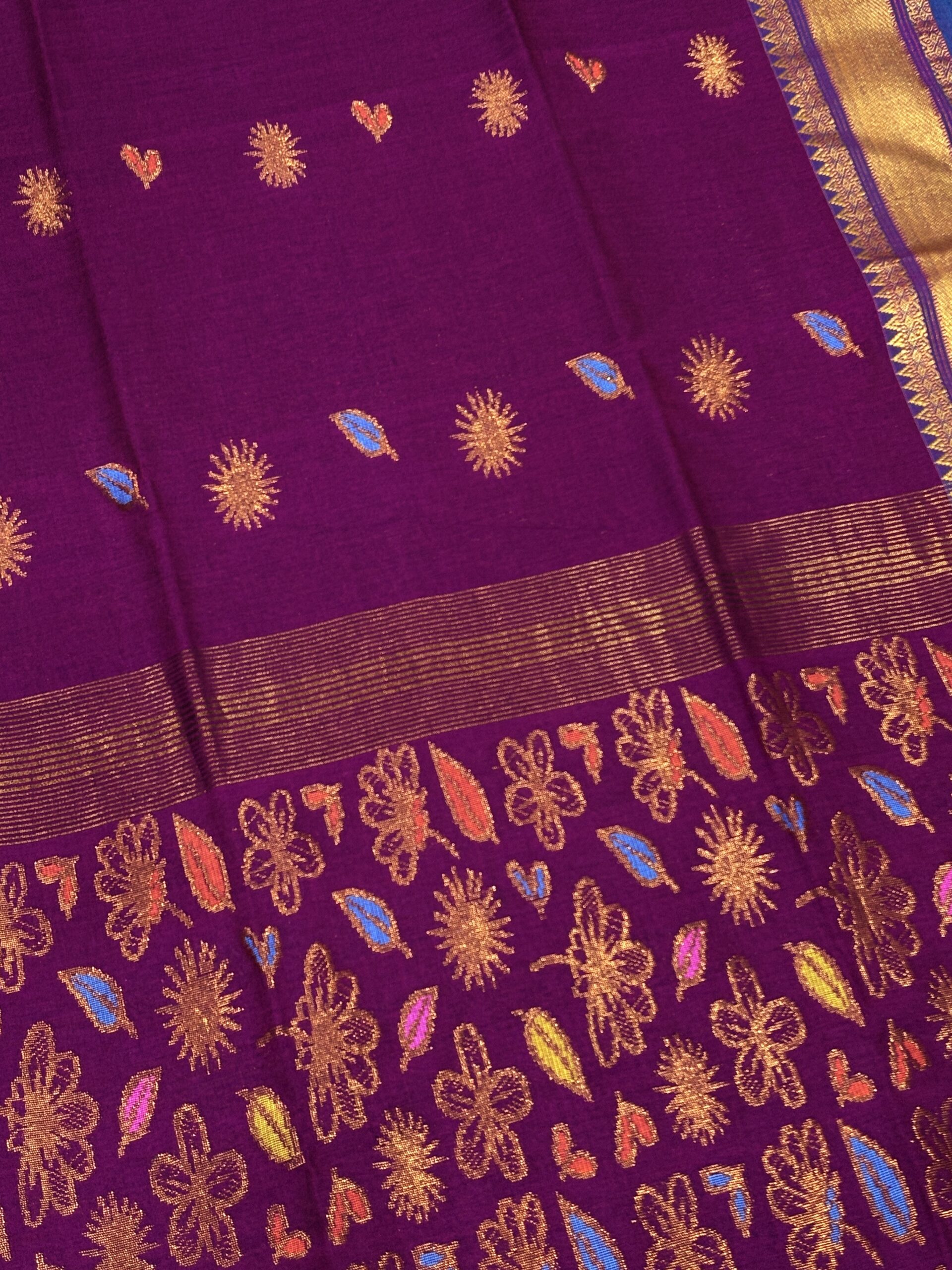 Wine Handloom Premium Soft Cotton Silk Party Wear Jamdani Saree with Blouse Piece - Image 3