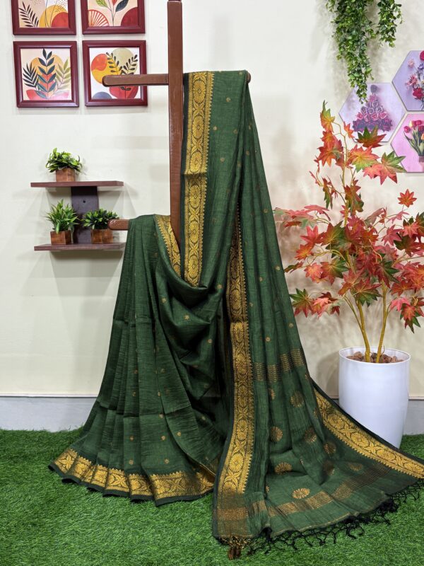 Pista green Polka Dot Thousands Buta Organic Linen Jamdani Saree