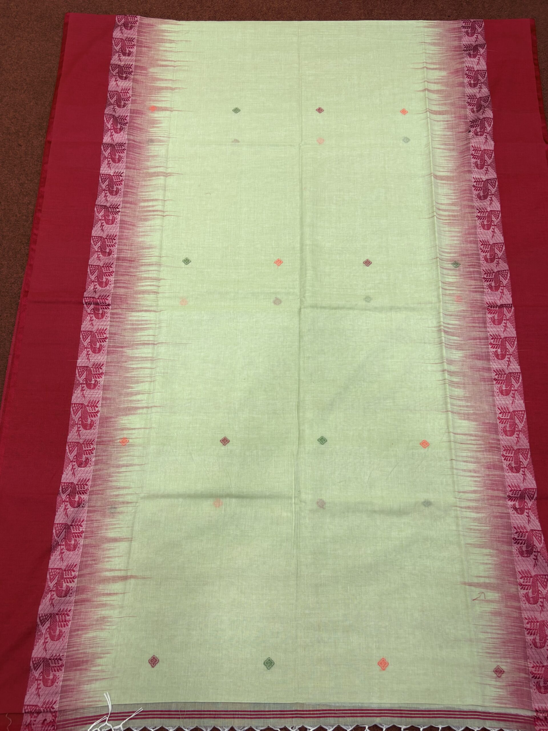 Light Green Handloom Cotton Khadi Ikkat Jamdani Saree - Image 8