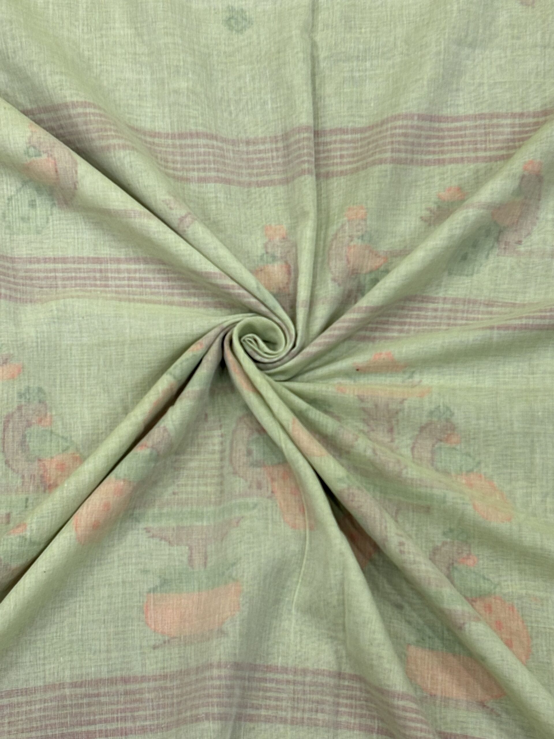 Light Green Handloom Cotton Khadi Ikkat Jamdani Saree - Image 6