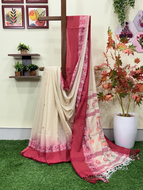 Cream Handloom Cotton Khadi Ikkat Jamdani Saree