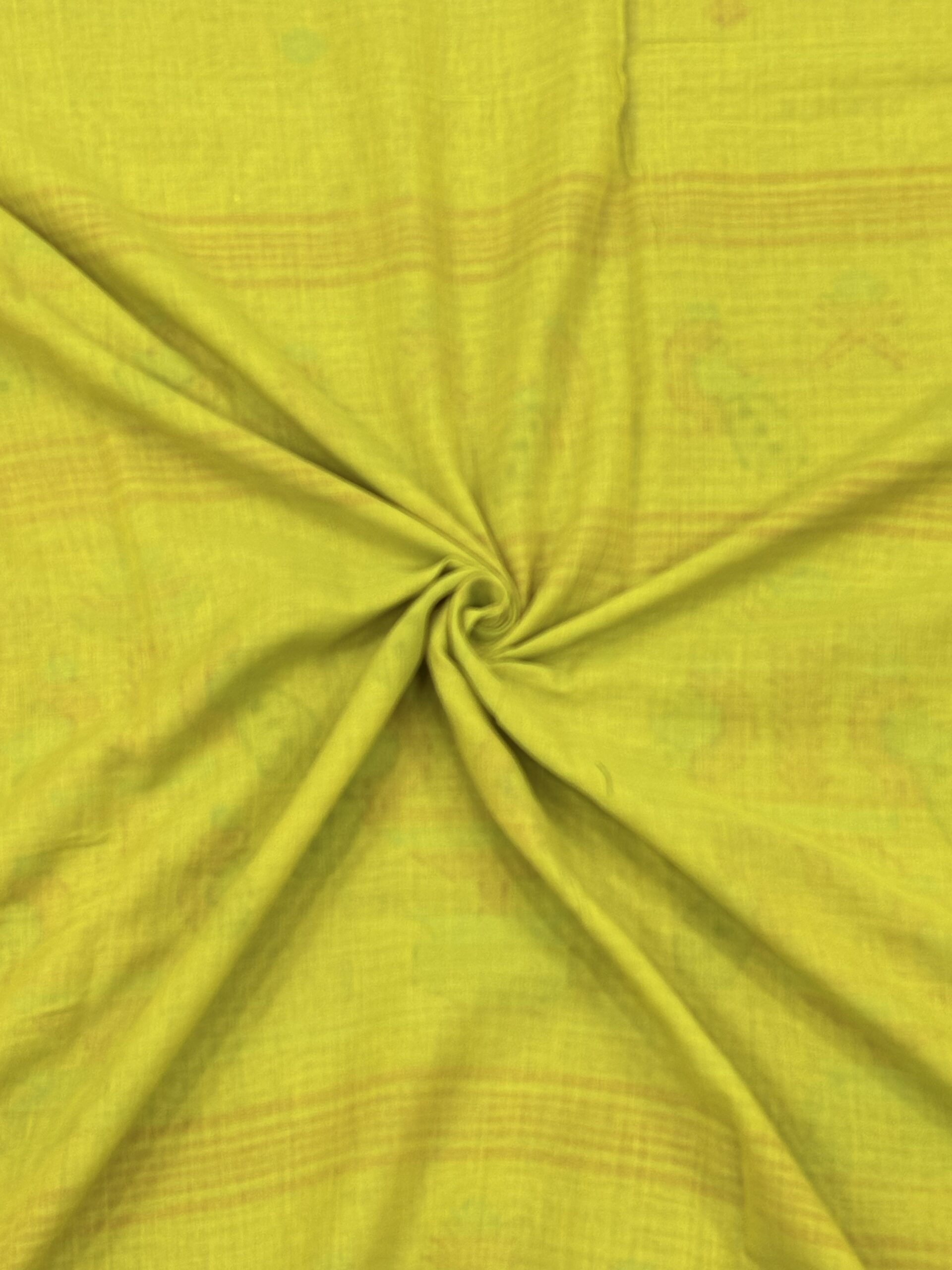 Green Yellow Handloom Cotton Khadi Ikkat Jamdani Saree - Image 6