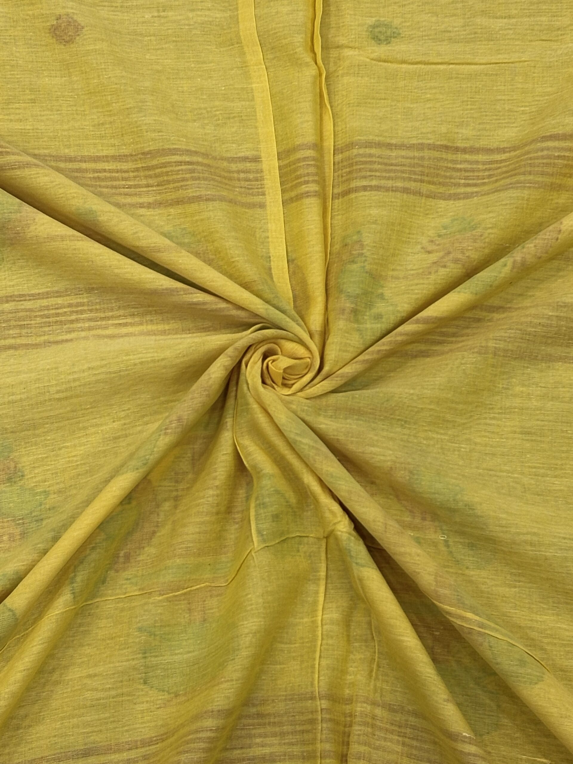 Dull Yellow Handloom Cotton Khhadi Ikkat Jamdani Saree - Image 7