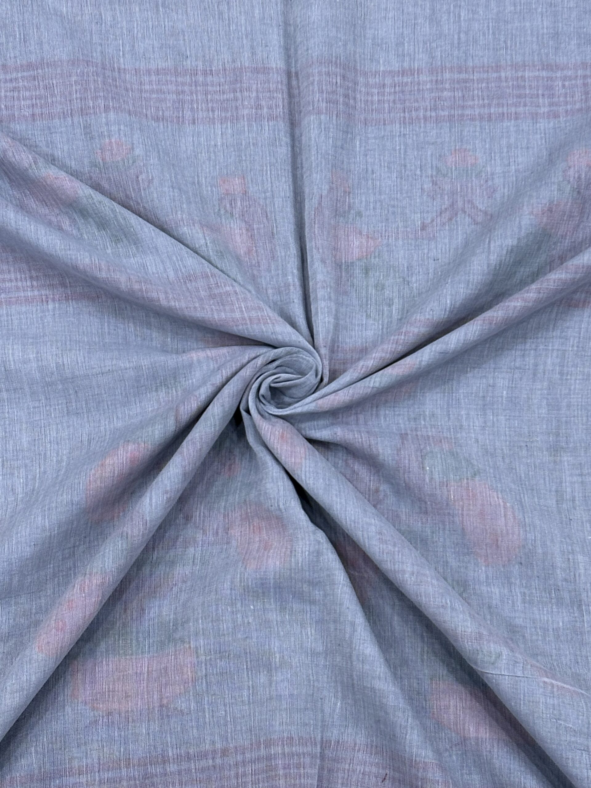 Light Gray Handloom Cotton Khadi Ikkat Jamdani Saree - Image 7