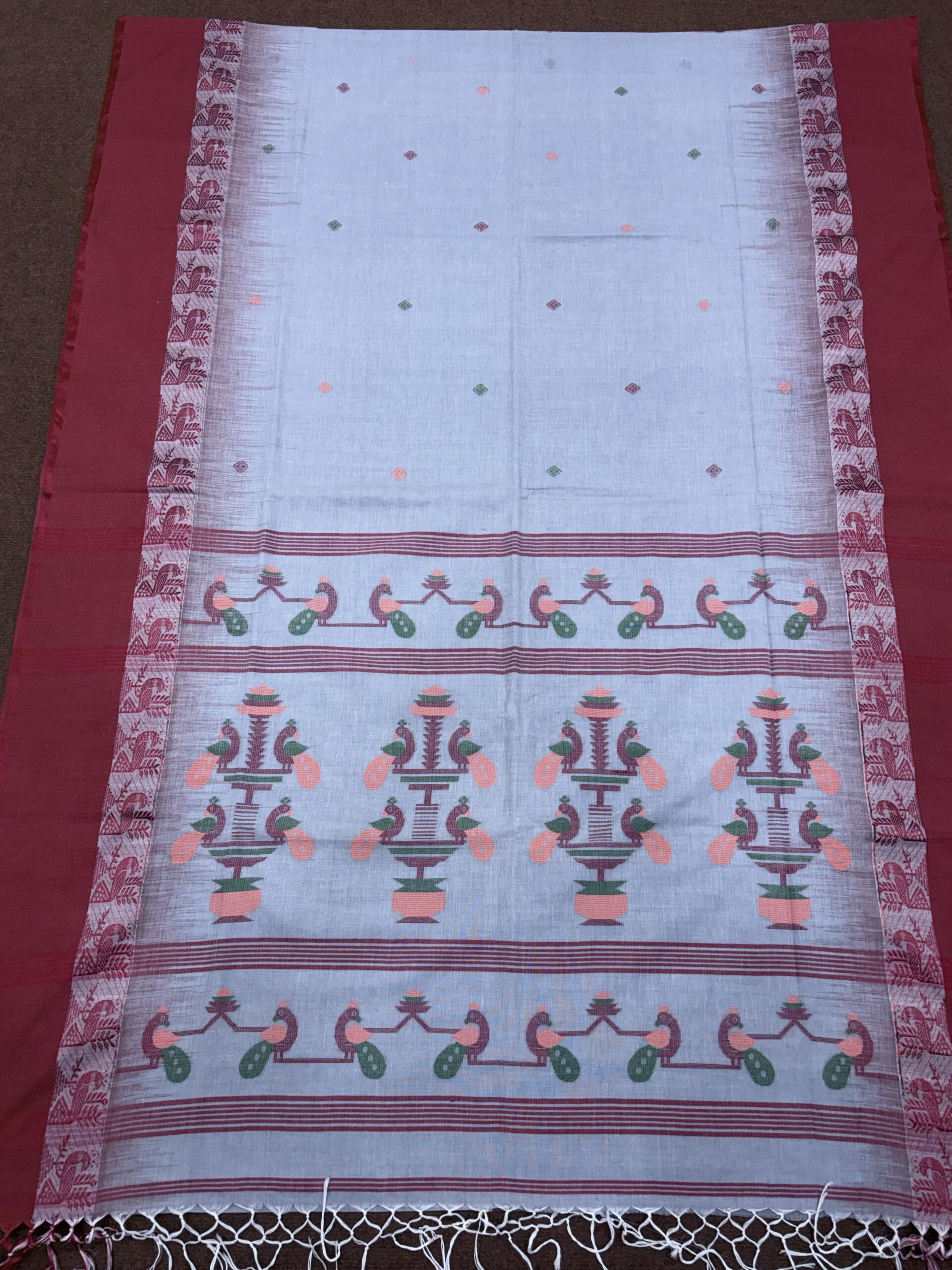 Light Gray Handloom Cotton Khadi Ikkat Jamdani Saree - Image 6