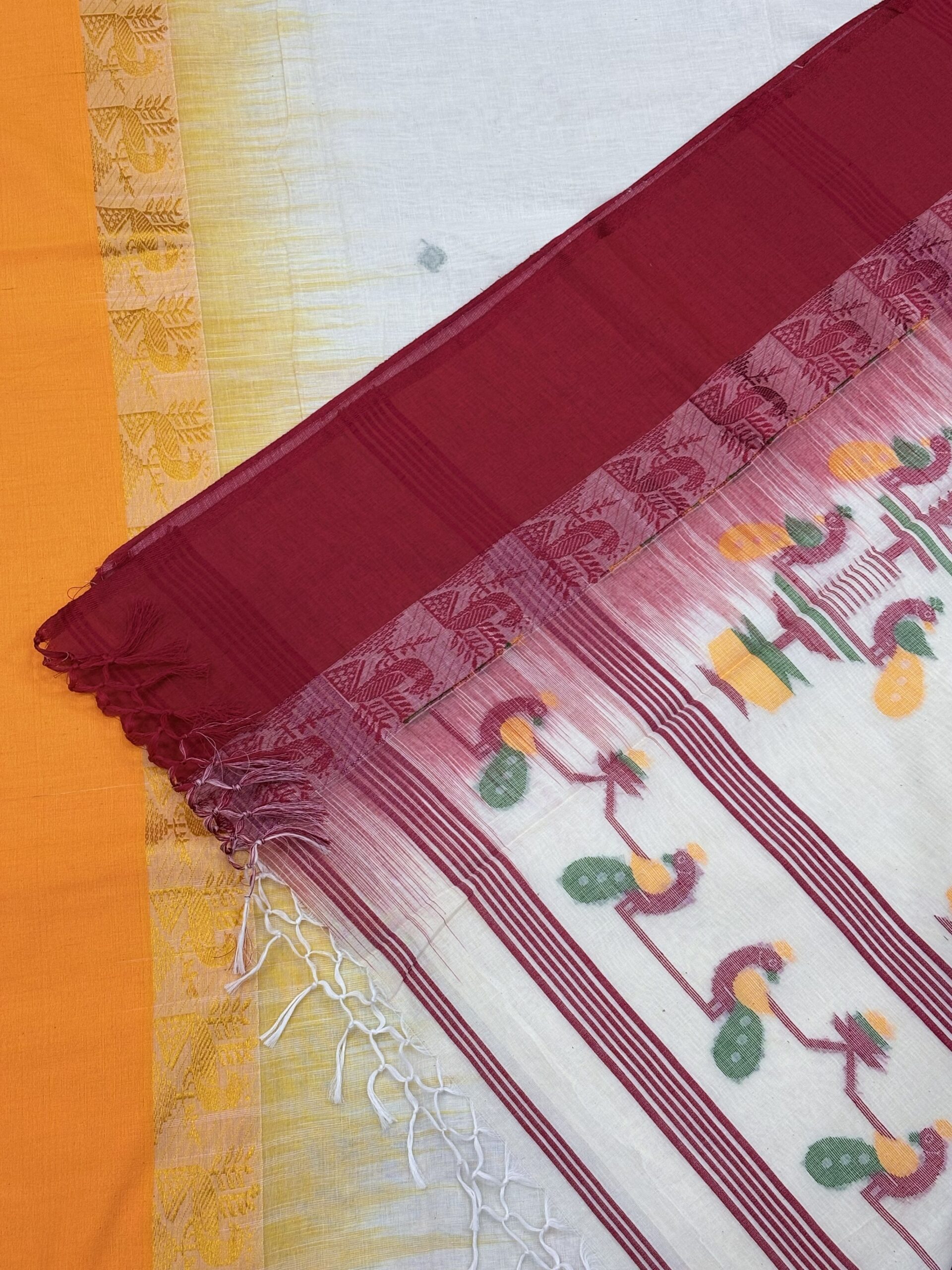 Off-White Handloom Cotton Khadi Ikkat Jamdani Saree - Image 8