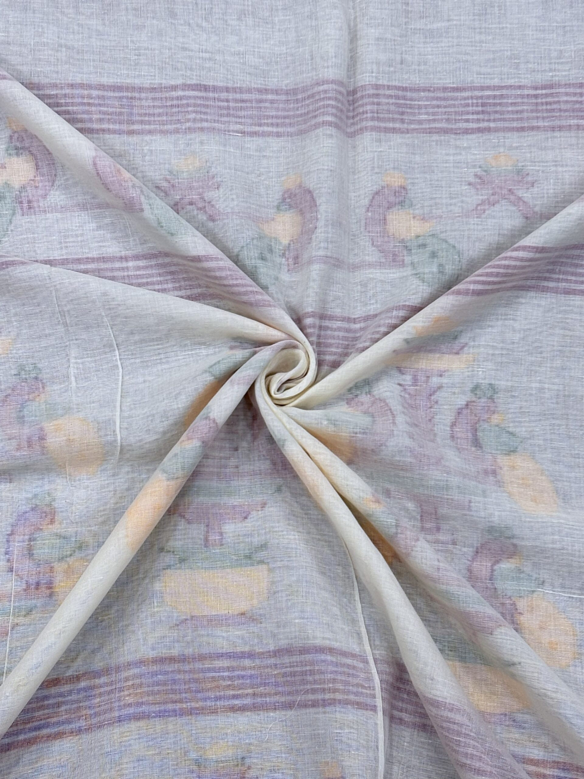 Off-White Handloom Cotton Khadi Ikkat Jamdani Saree - Image 7