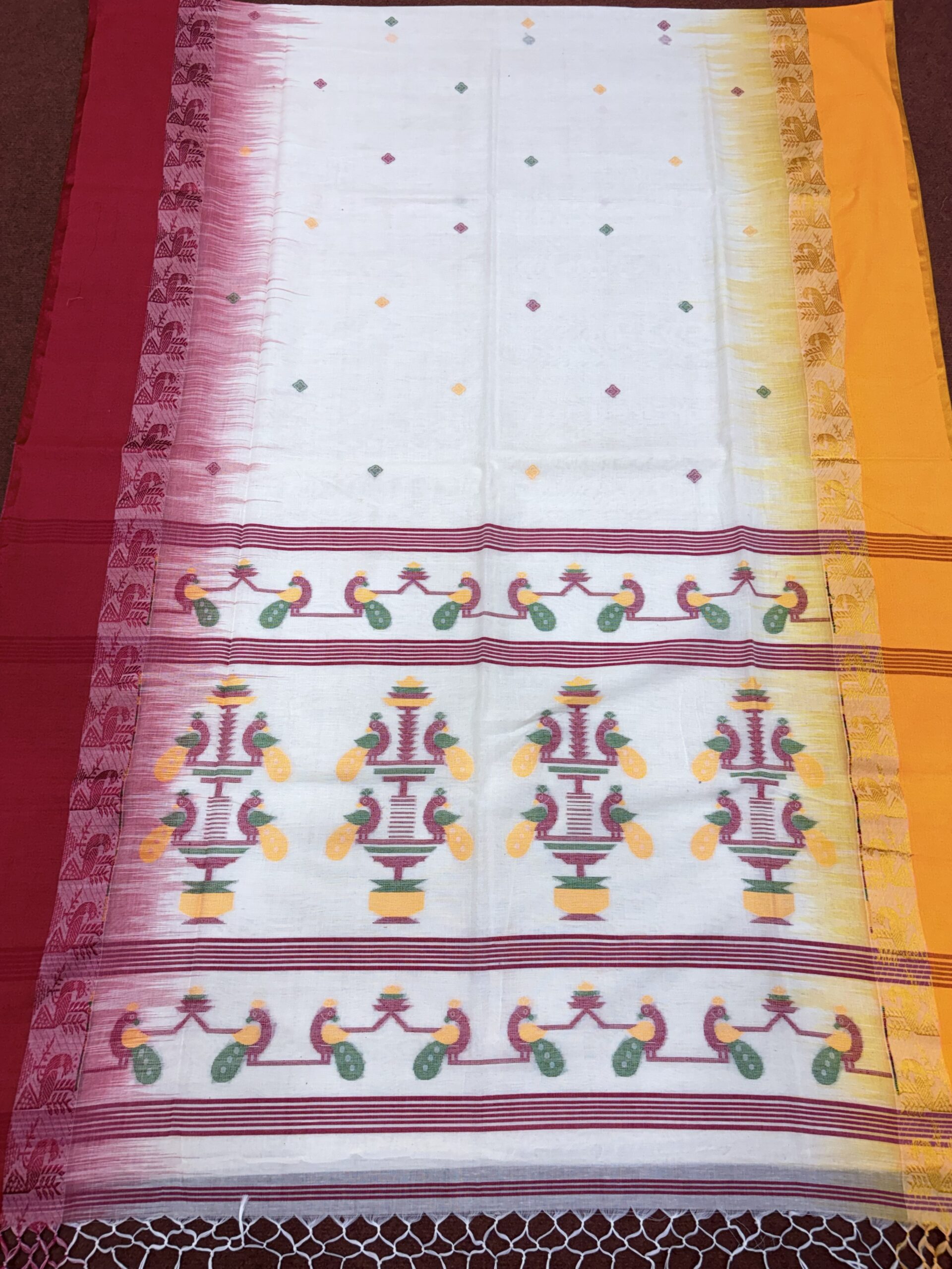Off-White Handloom Cotton Khadi Ikkat Jamdani Saree - Image 6