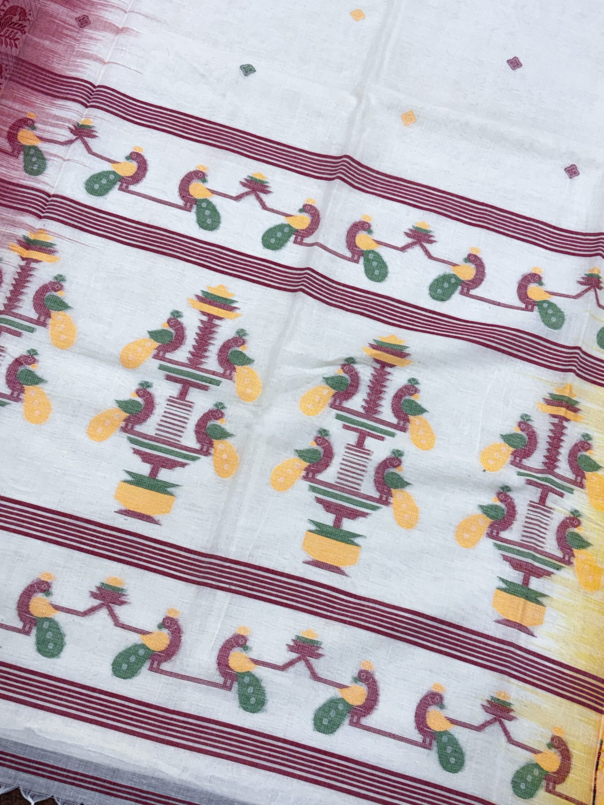 Off-White Handloom Cotton Khadi Ikkat Jamdani Saree - Image 5