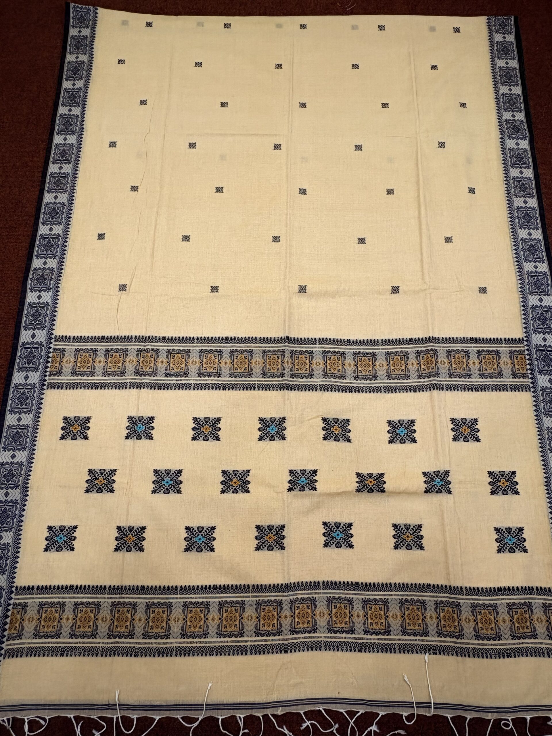 Beige Handloom Cotton Khadi Jamdani Saree - Image 6
